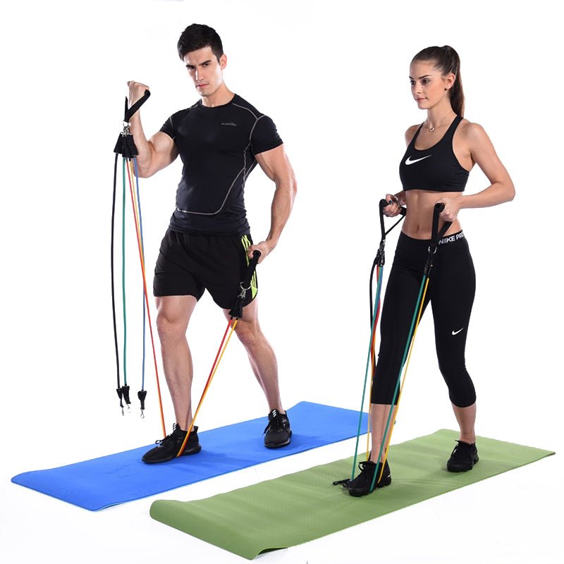 Home Gym Resistance Bands - 4 Tubes Elastic Pull Ropes for Full Body  Workout, Belly Exerciser, Rower, and Fitness Equipment - Improve Strength  and Fle